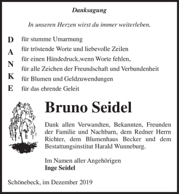 Traueranzeige von Bruno Seidel  von Magdeburger Volksstimme