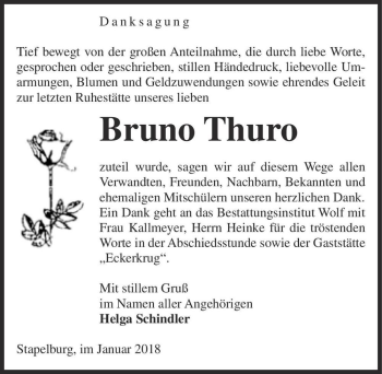 Traueranzeige von Bruno Thuro  von Magdeburger Volksstimme
