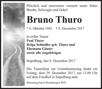 Traueranzeige von Bruno Thuro  von Magdeburger Volksstimme