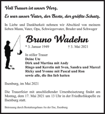 Traueranzeige von Bruno Wadehn  von Magdeburger Volksstimme