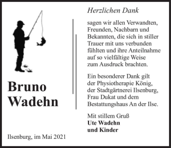 Traueranzeige von Bruno Wadehn  von Magdeburger Volksstimme