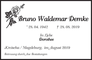 Traueranzeige von Bruno Waldemar Demke  von Magdeburger Volksstimme