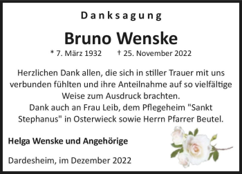 Traueranzeige von Bruno Wenske  von Magdeburger Volksstimme