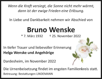 Traueranzeige von Bruno Wenske  von Magdeburger Volksstimme