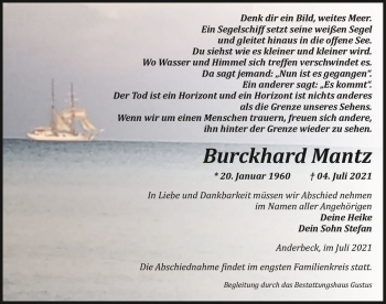 Traueranzeige von Burckhard Mantz  von Magdeburger Volksstimme