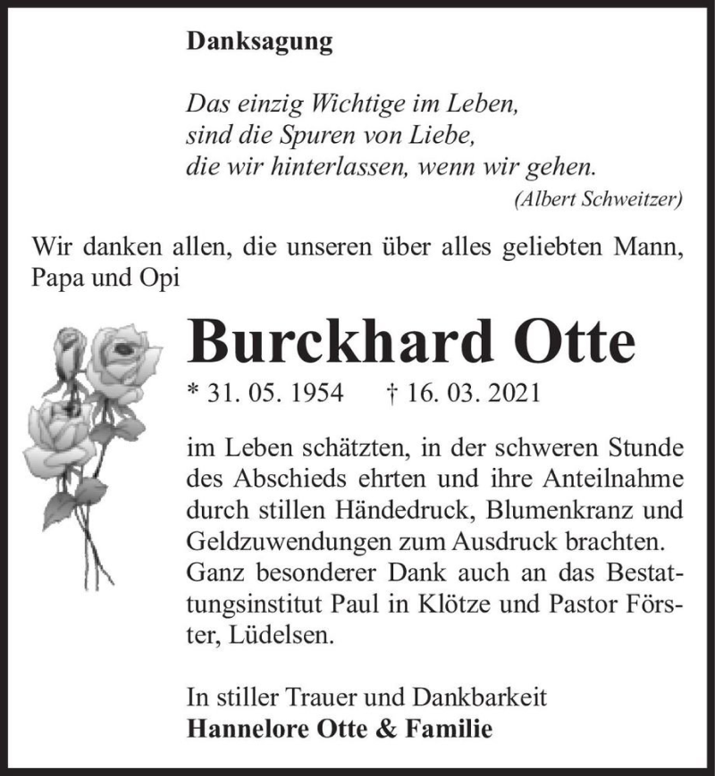  Traueranzeige für Burckhard Otte  vom 08.04.2021 aus Magdeburger Volksstimme