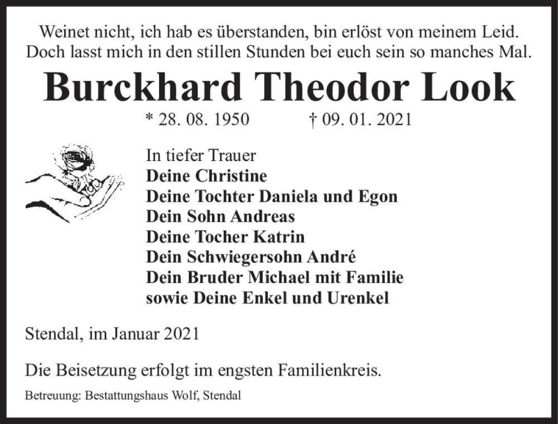  Traueranzeige für Burckhard Theodor Look  vom 15.01.2021 aus Magdeburger Volksstimme