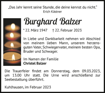 Traueranzeige von Burghard Balzer  von Magdeburger Volksstimme