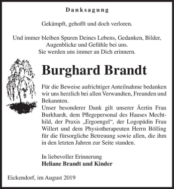 Traueranzeige von Burghard Brandt  von Magdeburger Volksstimme
