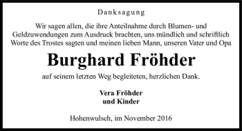 Traueranzeige von Burghard Fröhder  von Magdeburger Volksstimme