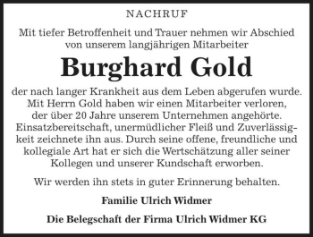 Traueranzeige von Burghard Gold  von Magdeburger Volksstimme