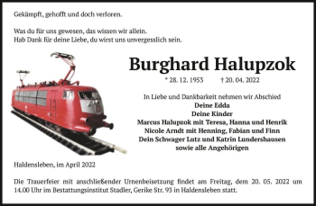 Traueranzeige von Burghard Halupzok  von Magdeburger Volksstimme