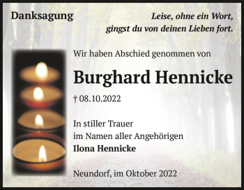 Traueranzeige von Burghard Hennicke  von Magdeburger Volksstimme