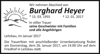 Traueranzeige von Burghard Heyer  von Magdeburger Volksstimme