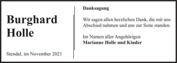 Traueranzeige von Burghard Holle  von Magdeburger Volksstimme