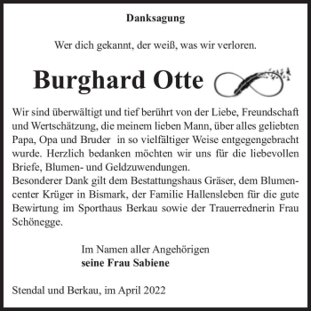 Traueranzeige von Burghard Otte  von Magdeburger Volksstimme