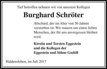 Traueranzeige von Burghard Schröter  von Magdeburger Volksstimme