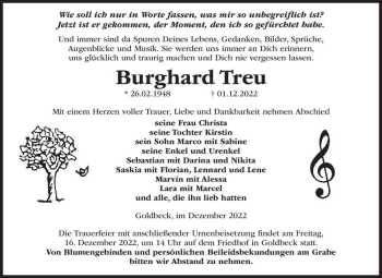 Traueranzeige von Burghard Treu  von Magdeburger Volksstimme