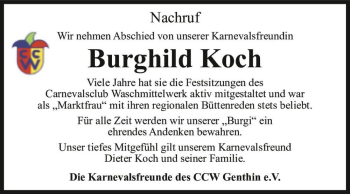 Traueranzeige von Burghild Koch  von Magdeburger Volksstimme
