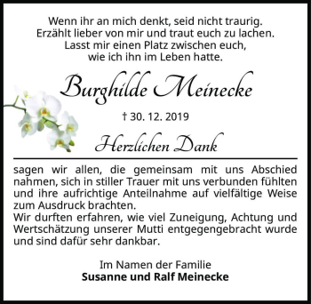 Traueranzeige von Burghilde Meinecke  von Magdeburger Volksstimme