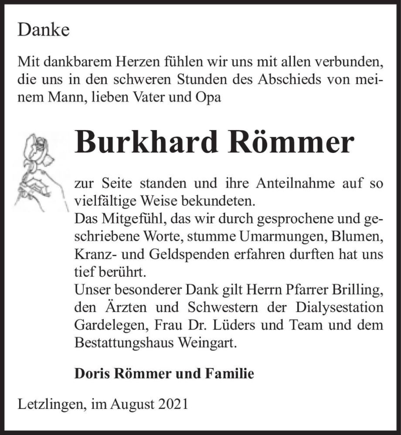  Traueranzeige für Burhardt Römmer  vom 07.09.2021 aus Magdeburger Volksstimme