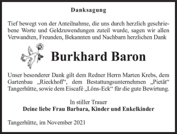 Traueranzeige von Burkhard Baron  von Magdeburger Volksstimme