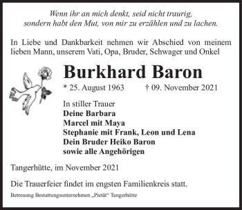 Traueranzeige von Burkhard Baron  von Magdeburger Volksstimme