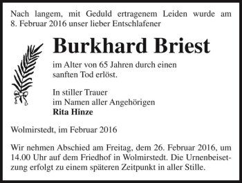 Traueranzeige von Burkhard Briest  von Magdeburger Volksstimme
