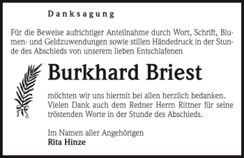 Traueranzeige von Burkhard Briest  von Magdeburger Volksstimme