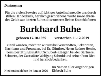 Traueranzeige von Burkhard Buhe  von Magdeburger Volksstimme