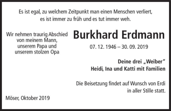 Traueranzeige von Burkhard Erdmann  von Magdeburger Volksstimme