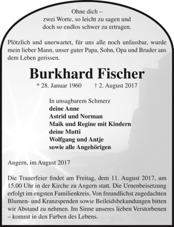 Traueranzeige von Burkhard Fischer  von Magdeburger Volksstimme