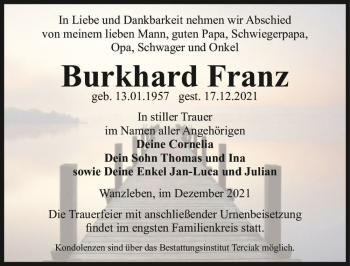 Traueranzeige von Burkhard Franz  von Magdeburger Volksstimme