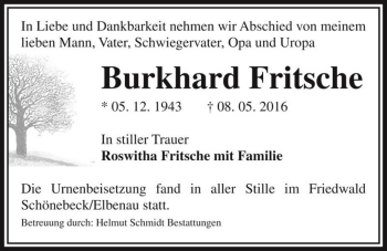 Traueranzeige von Burkhard Fritsche  von Magdeburger Volksstimme