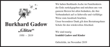 Traueranzeige von Burkhard Gadow 