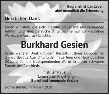 Traueranzeige von Burkhard Gesien  von Magdeburger Volksstimme