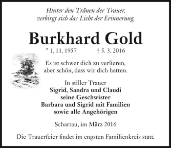 Traueranzeige von Burkhard Gold  von Magdeburger Volksstimme