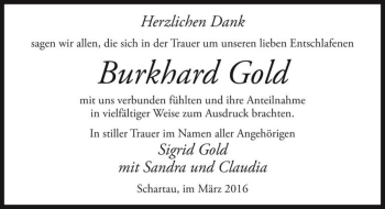 Traueranzeige von Burkhard Gold  von Magdeburger Volksstimme