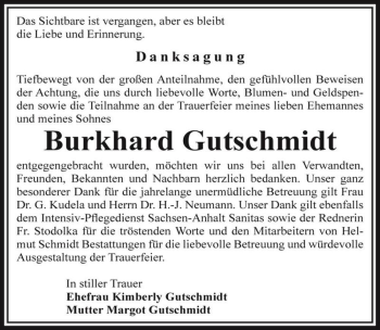 Traueranzeige von Burkhard Gutschmidt  von Magdeburger Volksstimme