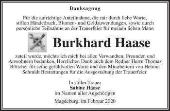 Traueranzeige von Burkhard Haase  von Magdeburger Volksstimme