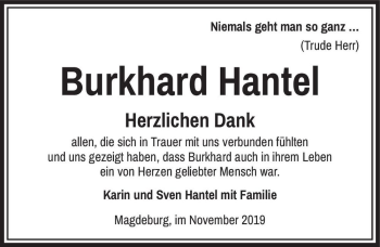 Traueranzeige von Burkhard Hantel  von Magdeburger Volksstimme