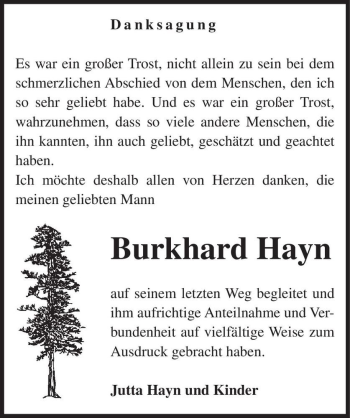 Traueranzeige von Burkhard Hayn  von Magdeburger Volksstimme