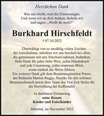 Traueranzeige von Burkhard Hirschfeldt  von Magdeburger Volksstimme