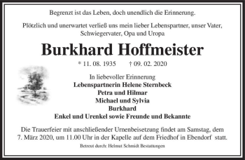 Traueranzeige von Burkhard Hoffmeister  von Magdeburger Volksstimme