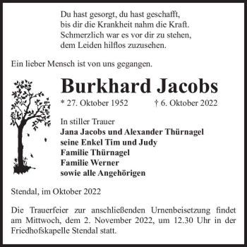Traueranzeige von Burkhard Jacobs  von Magdeburger Volksstimme