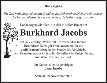 Traueranzeige von Burkhard Jacobs  von Magdeburger Volksstimme