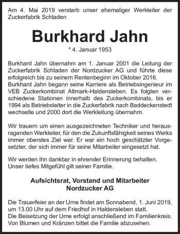 Traueranzeige von Burkhard Jahn  von Magdeburger Volksstimme