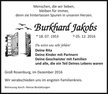 Traueranzeige von Burkhard Jakobs  von Magdeburger Volksstimme