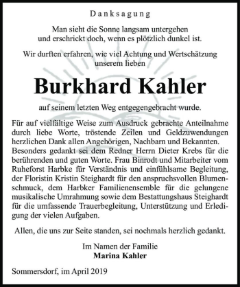 Traueranzeige von Burkhard Kahler  von Magdeburger Volksstimme