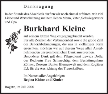 Traueranzeige von Burkhard Kleine  von Magdeburger Volksstimme